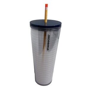 Starbucks Venti 24 fl oz Travel Tumbler Notebook Paper Design EUC
